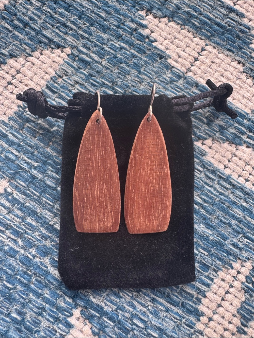 Handcrafted Koa Wooden Teardrop Dangle Earrings -  NEW - Warm Brown
